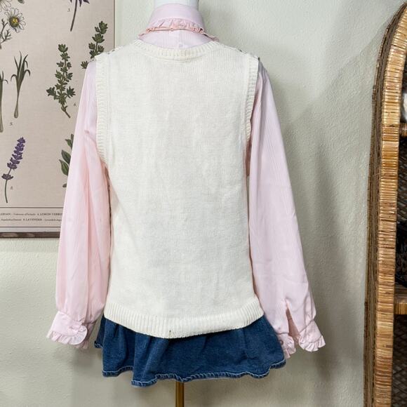 Vintage 90s Y2k Fair Isle Sweater Vest Grandma Cottage Gloomy Coquette S M - Picture 2 of 8